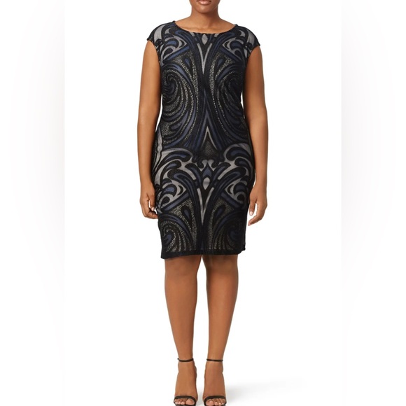 Julia‎ Jordan Sheath Dress Embroidered Fairycore Whimsygoth Sz 14 Black Stretch - Picture 1 of 12